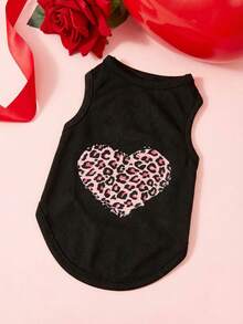 PETSIN 1pc Pink Leopard Pattern Love Valentine's Day Printed Pet Tank Top Black Sports Style Skin Friendly Breathable Summer Pet Clothes