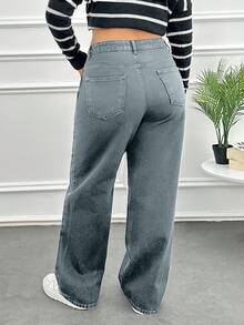 HIGH RISE STRAIGHT PLUS SIZE RELAX JEAN - Dusty Blue - View 2