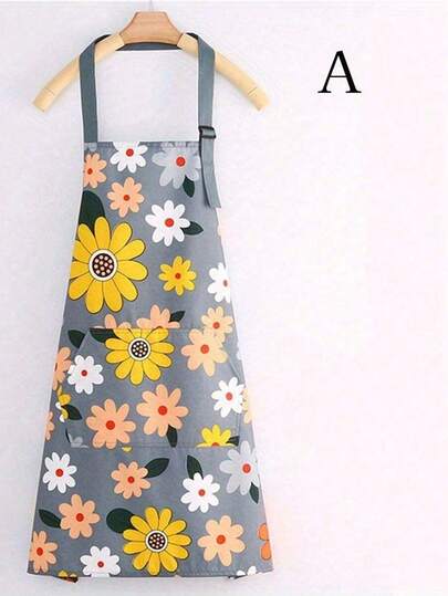 1件装防油防水围裙，新款清新花卉图案挂脖厨房防污围裙，家用厨房烹饪防水防油成人工作服，男女通用无袖腰围烹饪围裙，花卉印花围裙，适用于园艺和烹饪