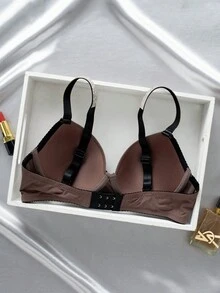 DesireSculpt Women's Rhinestone Decorated Spaghetti Strap Underwire Bra - Brown - View 2