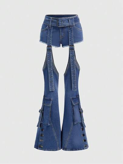 ROMWE Avant Jeans micro-évasés sexy en denim pour femmes