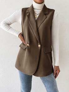 BizChic 女士无袖纯色纽扣前开襟休闲衬衫，适合都市通勤、商务、休闲、浪漫90年代复古风、圣诞节、新年、情人节、派对、海滩、毕业典礼等场合，百搭简约，也适合婚礼宾客、主人、约会、派对、音乐会、早午餐、机场等多种场合。 - 卡其色 - 查看 5