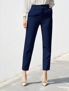 Aveloria Modichic Women's Solid Color Simple Daily Suit Pants  - Navy Blue - View 5