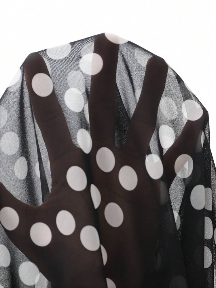 Plus Size Women Polka Dot Print Ruffle Sleeve Loose Blouse For Summer/ Vacation, Women's Casual Tops Plus Size Women Blouse Bell Sleeve Top Plus Black And White Blouse Plus Size Casual Tops Lantern Sleeve Blouse, Summer Tops