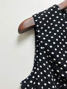Franclia 两件套女士撞色波点印花无袖上衣和纯色短裤套装 - 黑色 - 查看 4