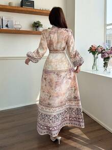 Yasmyna New Unique Design Printed Long Sleeve Single-Breasted Lapel Vacation Style Dress - Multicolor - View 6