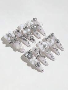 ROMWE Anime 10pcs Y2K Cute Heart, Star, Bow, Wing Nail Art Stickers With Tape - transparent white - View 7