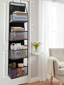 网状门后收纳袋，带透明口袋 - 可悬挂收纳零食、化妆品、厨房用品、浴室用品、婴儿房用品、衣柜用品、卧室用品、宿舍用品、尿布和玩具 - 大容量，节省空间 - 黑色 - 查看 2