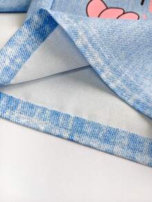 SHEIN Sparklyn 1件超大码女童休闲时尚星形印花宽松牛仔背带裤，适合返校季，浅蓝色；涂鸦爱心蝴蝶字母印花宽松阔腿连体裤，适合春、夏、秋季休闲及度假穿着 - 藍色 - 查看 6