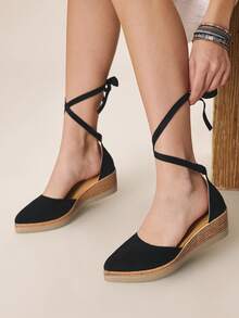 Styleloop Women's Woven Rope Platform Wedge Sandals, Vacation Style BOHO Chic Retro American Western Music Festival Party Outfit Holiday Travel Essential Boho Coachella - black rice - View 7