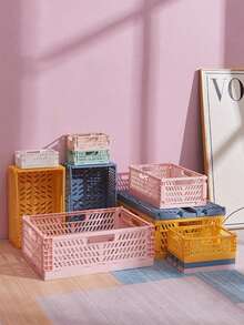 1pc Mini Storage Basket Foldable Household Desktop Miscellaneous Sorting Box Dormitory Portable Multi Functional Solid Color Storage Basket - Multicolor - View 3