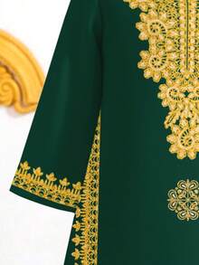 优雅复古酒红色蕾丝印花连衣裙，适合年轻女孩，春夏穿着，也适合节日场合。 - 白色 - 查看 6