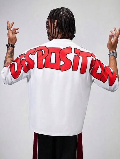 AXEPEAK 男士英文字母宽松针织圆领短袖 T 恤，适合夏季，街头潮流，Emo，2000 年代风格