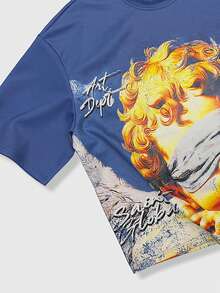 ROMWE MEN Street Life Men's Casual Fashion Street Angel Letter Print Short Sleeve T-Shirt, Summer - Multicolor - View 3