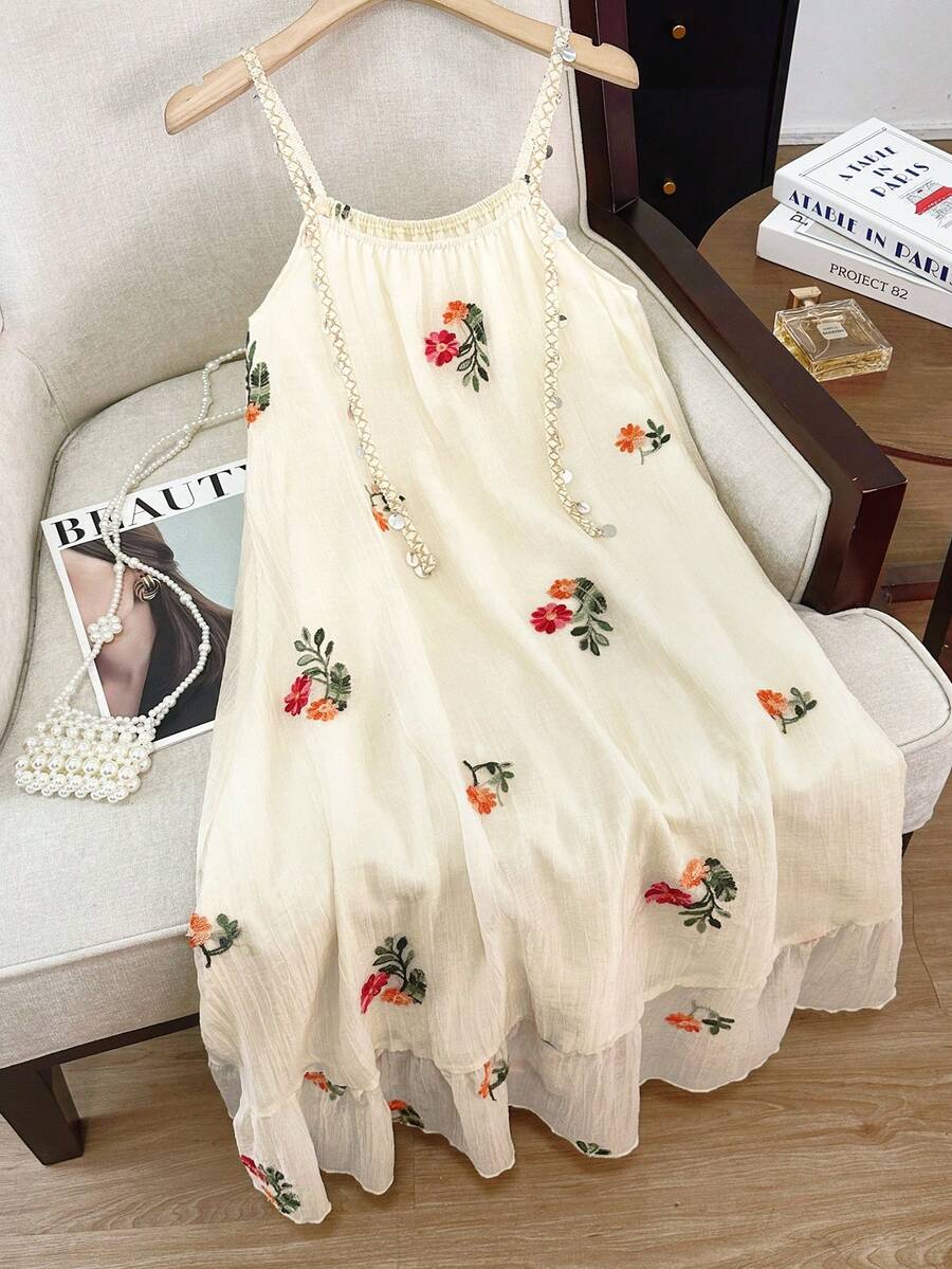 GlowEve Women's Floral Embroidery Slip Dress, Casual Style - Multicolor - View 1