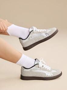 CUCCOO EASI 2026新款春季女士复古百搭休闲运动鞋，白色平底运动鞋 - 灰色 - 查看 3