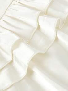 SHEIN MOD Women's Apricot Satin Lace Hem Bell Sleeve Blouse,Carnival Costumes,Valentine's Day,Tea Party ,Spring/Summer Outfits,Beach Outfits,Boho ,Elegant Outfits, White Blouse, Cream Blouse, Cream Top, Elegant Top - Apricot - View 8