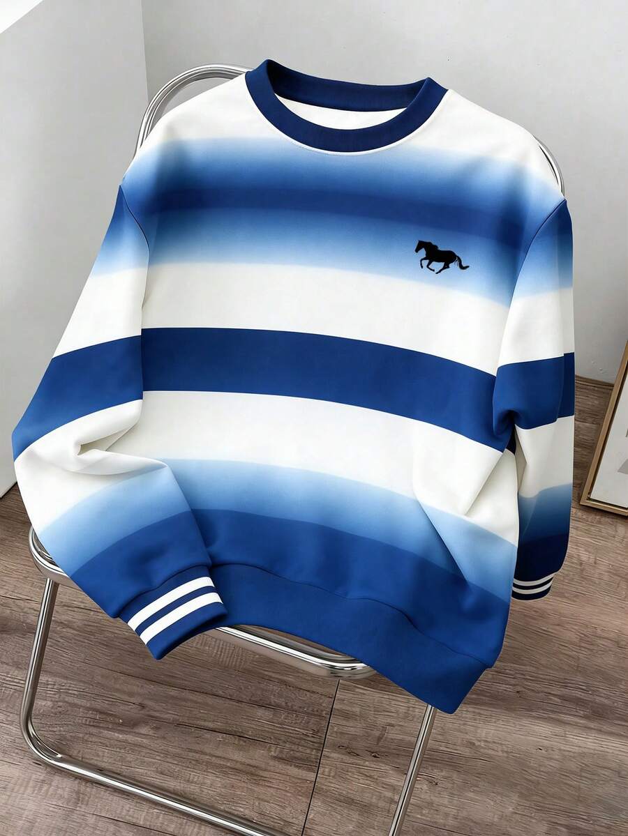 Manfinity Joysei Men's Casual Blue Gradient Striped Pullover Pullover Sweatshirt, Spring Edition - Blue - View 1