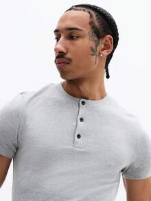 SUMWON Tricou bărbătesc esențial, cu mânecă scurtă, cu nasturi, stil casual, din amestec de bumbac, croială regulată, confortabil, primăvară-vară, clasic, esențial pentru garderobă - Gri - Vizualizare 5