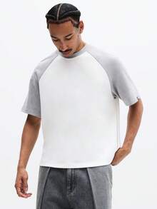 SUMWON Camiseta de béisbol de manga corta con cuello redondo para hombre, diseño de bloques de color en contraste, ajuste regular, para uso casual en primavera y verano - Rojo y blanco - Ver 1