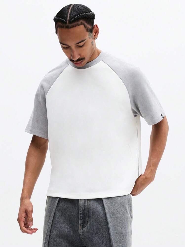 Raglan Crew Neck Tee With Contrast Sleeves
