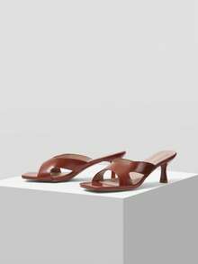 Mnmlis Giày sandal cao gót hở gót thời trang nữ, thích hợp cho sinh hoạt hàng ngày, dự tiệc, nghỉ mát. - Lạc đà - Xem 2