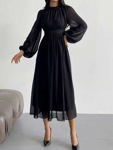 Firerie Elegant lång klänning i mesh för kvinnor med ramadanmotiv - Svart - Visa 6