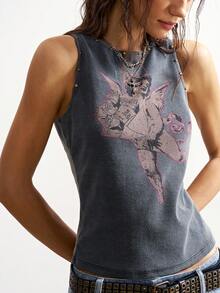 Bohemela Women's Casual Solid Color Knit Backless Round Neck Sleeveless Tank Top - Grey - View 6