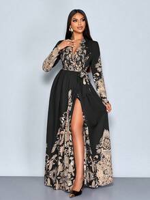 SOLERSUN Đầm nữ, gợi cảm và thanh lịch, phù hợp cho đi làm, du lịch, tiệc bãi biển, ngày Valentine, mùa xuân/hè, phong cách retro sang trọng, tối giản, đầm maxi in họa tiết vintage phong cách boho dành cho nữ, màu đen, thích hợp cho những chuyến đi chơi cuối tuần ở bãi biển. - màu đen - Xem 7