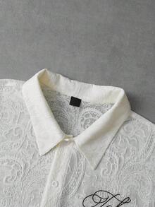 PAVTROS 男士休闲度假镂空短袖衬衫 - 杏色 - 查看 7