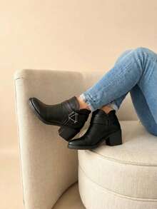 Vegan Leather Booty, Ultra Light Sole, Round Toe, Side Closure Classic Model 2705 - Black - View 2