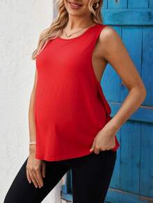 SHEIN Maternity Casual Backless Bow Tie Sleeveless Top, Suitable For Daily Commute And Vacation, Summer - Burgundy - View 2