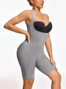 SHAPORA 1pc Women's Comfortable Minimalist Gray Shapewear Bodysuit - Dark Grey - View 5