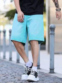 Manfinity Homme Quần short denim nam màu trơn, dáng rộng, thoải mái. - màu xanh lá - Xem 5