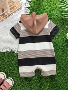 Infant Boys Polyester Short Length Romper With Hooded Neck And Striped Pattern Toddler Outfit - Multicolor - View 5