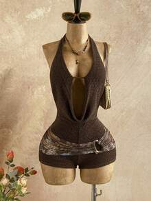 Soleia New Casual Vacation Western Beach Wedding Guest Attire Graduation Brunch Women's St. Patrick's Day Spring Break Easter Music Festival Elegant Bohemian Tropical Halter Backless Metal Beaded Textured Jumpsuit - Multicolor - View 8