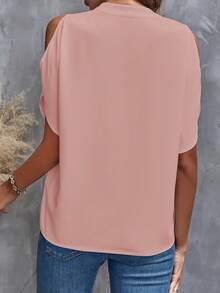 SHEIN Clasi Solid Cold Shoulder Split Sleeve Blouse White Shirt - Dusty Pink - View 3