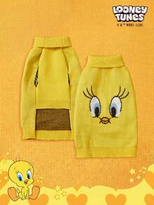 LOONEY TUNES X PETSIN 1件宠物猫狗通用棕色杰瑞卡通图案提花高领弹力舒适保暖狗毛衣