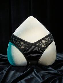 SpicyHot Extremely Sexy Women's Lace Patchwork Open Crotch Panties - Black - View 2