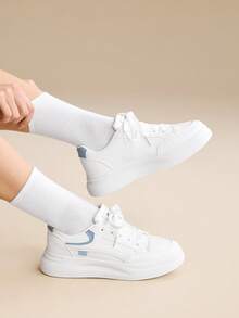 CUCCOO EASI Giày thể thao nữ đế dày buộc dây màu trắng, kiểu dáng casual, đa năng, chống thấm nước, thời trang xuân/thu 2026. - Màu xanh lam - Xem 9