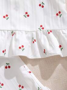 Souflis Souflis 2pcs/Set Infant & Baby Girl0-3 Years French Style Summer Outfit, Includes Ruffled Strap Vest With Cherry Print And Printed Pants, Fashionable & Cute, Suitable For Play, Home, School And Other Occasions - Multicolor - View 5