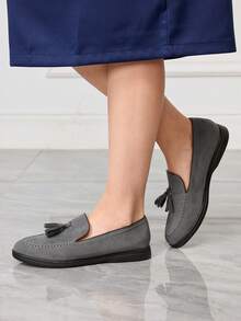 Sleekvia Sepatu Loafer Datar Kasual Serbaguna untuk Perjalanan, Dekorasi Rumbai, Cocok untuk Hari Valentine - Biru - View 3