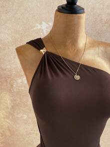 Soleia Women's Solid Color Asymmetric Neckline Ruched Sleeveless Jumpsuit Vacation Beach Chocolate Brown Summer Sexy Tropical - Brown - View 7