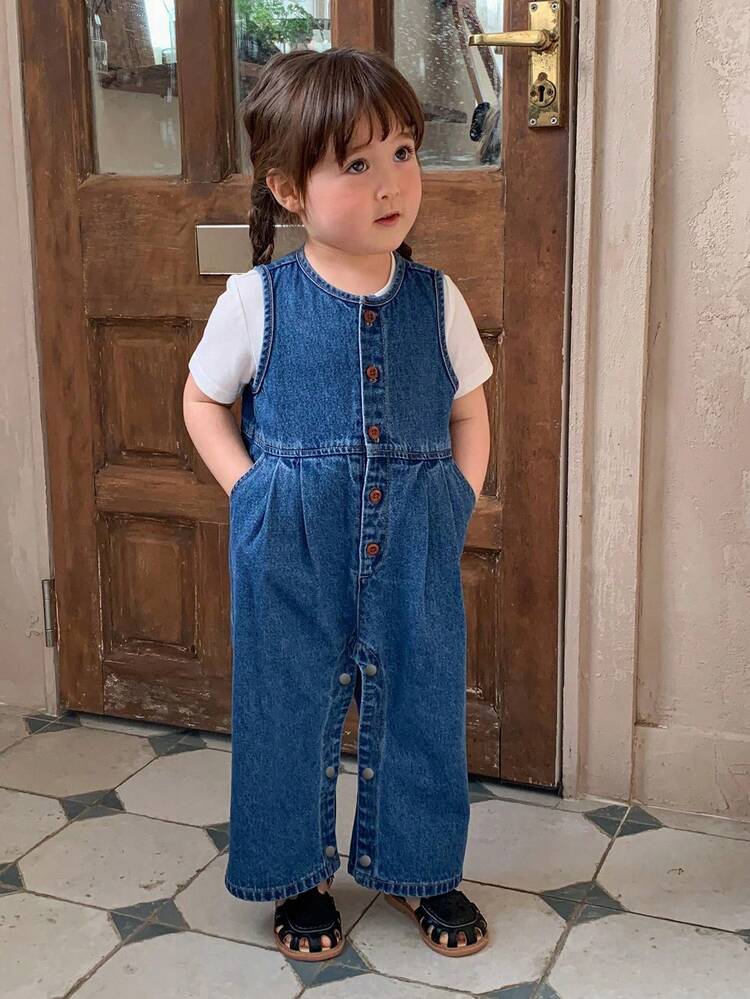 Baby Girls' Vintage Casual Sleeveless Denim Jumpsuit Summer Toddler Girls Clothes