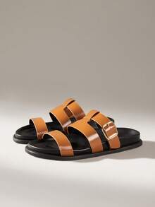 Solecia Sandali da spiaggia piatti e comodi di moda da donna in marrone - Castano - Visualizzare 3