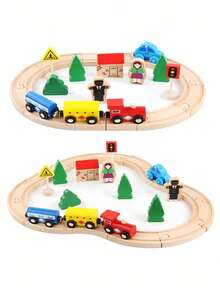 Juego de 32 piezas de vías de tren de madera, kit de construcción DIY con escenas de paisaje, desarrollo del aprendizaje temprano para niños, ideas de regalo de cumpleaños, actividad familiar imprescindible para la temporada de vacaciones - Multicolor - Ver 9