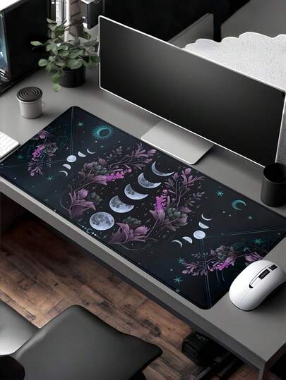 1 قطعة وسادة فأر بوهيمية بتصميم القمر، قاعدة مطاطية مانعة للانزلاق، حصيرة مكتب بحواف مخيطة بتصميم زهري جمالي لديكور المكتب والمنزل، هدايا للنساء والرجال والأصدقاء في عيد الميلاد