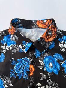 Manfinity Swimmode Floral Print Button Front Casual Shirt & Shorts Set Beach Shirt For Men Men Resort Wear Mens Hawaiian Shirt - Multicolor - View 4