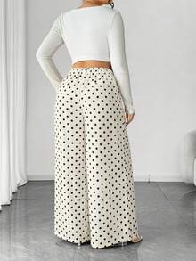 Elenzga 加大码女式阔腿裤，纯杏色，优雅款式，时尚百搭，适合通勤和办公穿着 - 杏色 - 查看 2