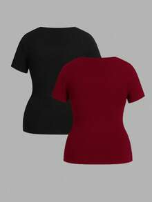 SHEIN Essnce 2PCS Plus Size T-Shirts - Multicolor - View 2